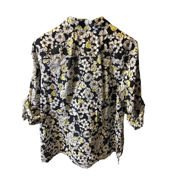 Karen Scott Black White Yellow Floral 3/4 Sleeve Button Up Blouse Top Sz 2X - Picture 2 of 7